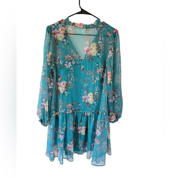 Anthropologie Maeve Emmy Floral Teal Tunic Dress - Picture 2 of 7